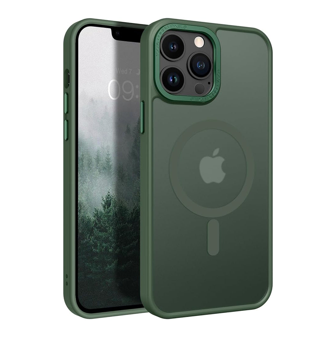 PhoneBits Protective Translucent MagSafe Case for iPhone with Chromed Camera Edge, Shockproof iPhone Case, Mobile Phone Case Compatible with MagSafe Chargers, Magnetic Wireless Charging Back Phone Case Cover