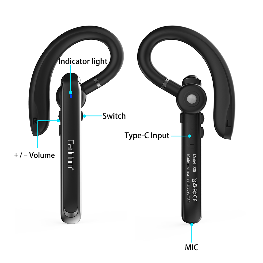 Earldom Wireless Headset, Wireless Headset with Microphone, Bluetooth Earpiece, Single Earhook
