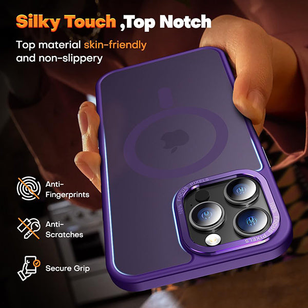 PhoneBits Protective Translucent MagSafe Case for iPhone with Chromed Camera Edge, Shockproof iPhone Case, Mobile Phone Case Compatible with MagSafe Chargers, Magnetic Wireless Charging Back Phone Case Cover