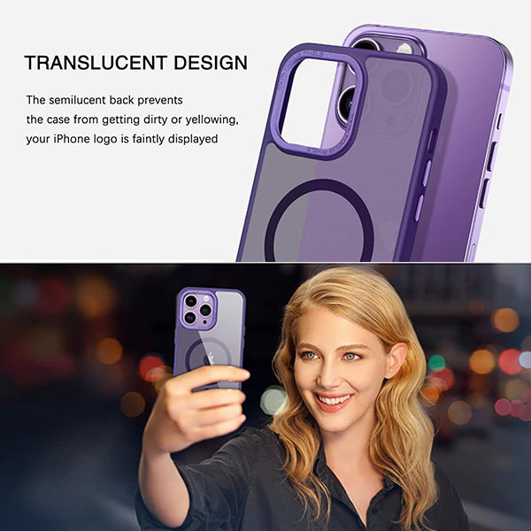 PhoneBits Protective Translucent MagSafe Case for iPhone with Chromed Camera Edge, Shockproof iPhone Case, Mobile Phone Case Compatible with MagSafe Chargers, Magnetic Wireless Charging Back Phone Case Cover