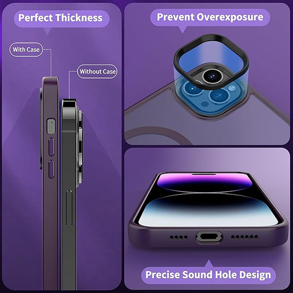 PhoneBits Protective Translucent MagSafe Case for iPhone with Chromed Camera Edge, Shockproof iPhone Case, Mobile Phone Case Compatible with MagSafe Chargers, Magnetic Wireless Charging Back Phone Case Cover