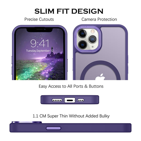 PhoneBits Protective Translucent MagSafe Case for iPhone with Chromed Camera Edge, Shockproof iPhone Case, Mobile Phone Case Compatible with MagSafe Chargers, Magnetic Wireless Charging Back Phone Case Cover