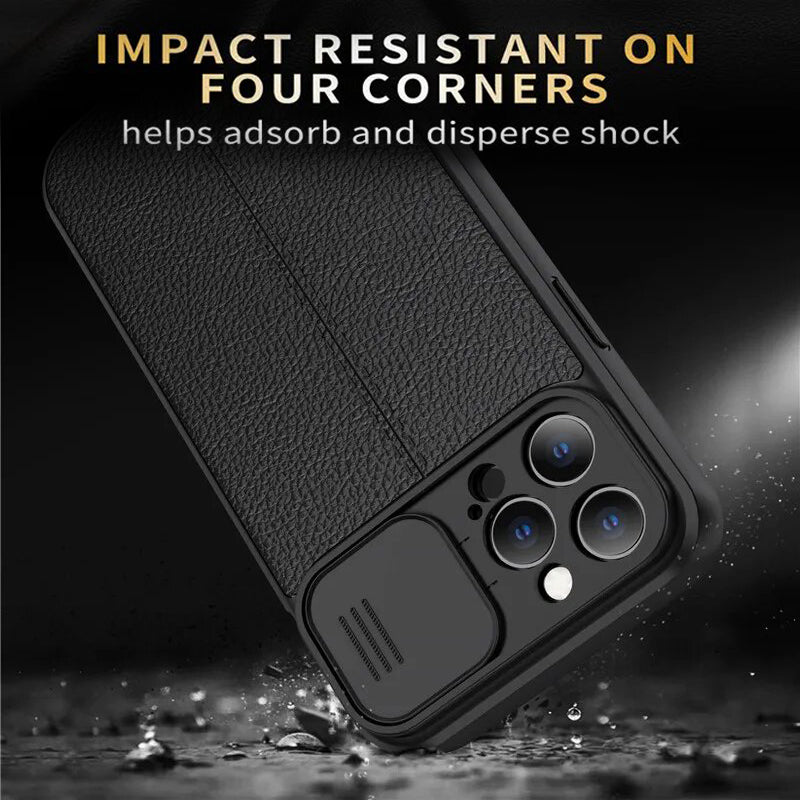 PhoneBits Ultra-Protective Leather Matte Look MagSafe Case with Camera Slide Cover for iPhone, Shockproof iPhone Case Compatible with MagSafe Chargers, Magnetic Wireless Charging Mobile Phone Case, Back Case Cover