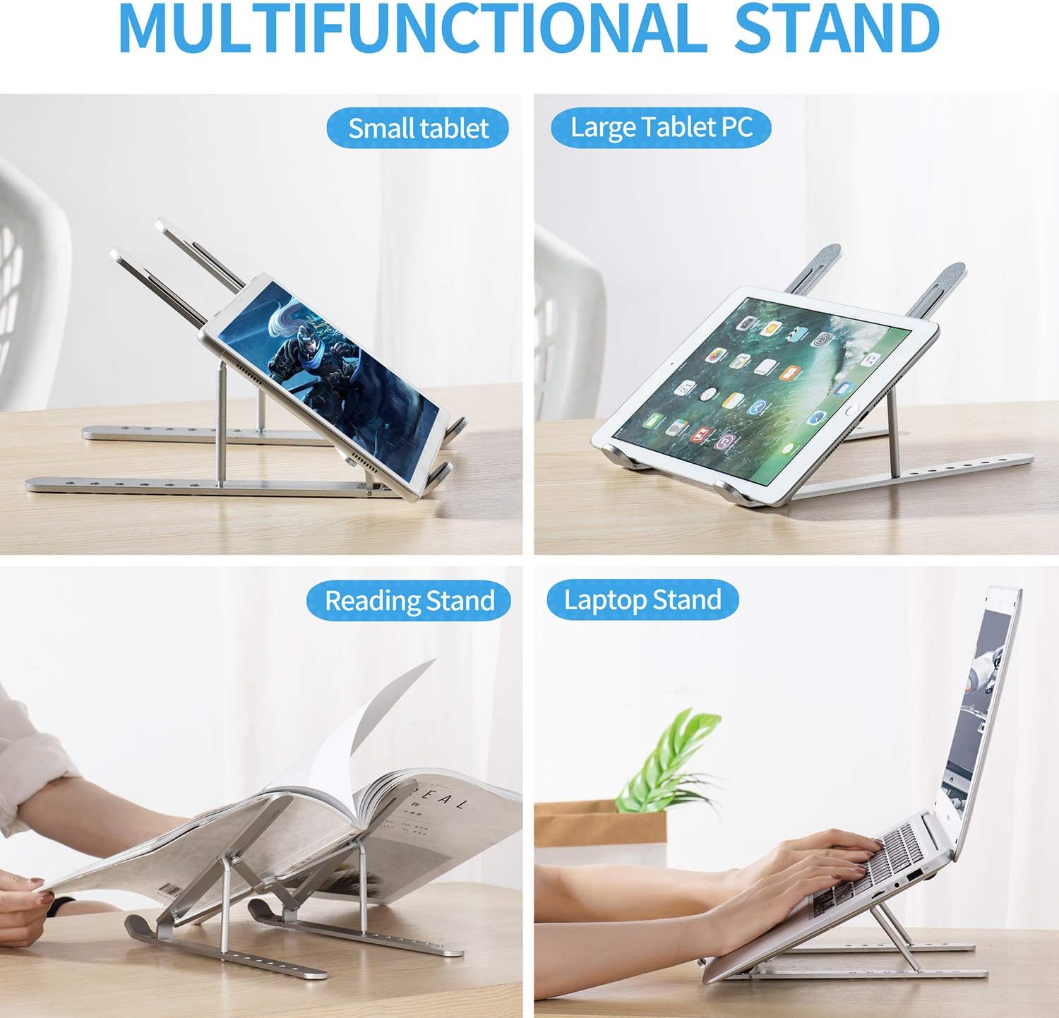 PhoneBits Laptop Stand, 6 Levels of Height Adjustable Portable Laptop Holder for Desk, Aluminum Foldable Laptop Holder, Compatible with All Laptops and Tablets
