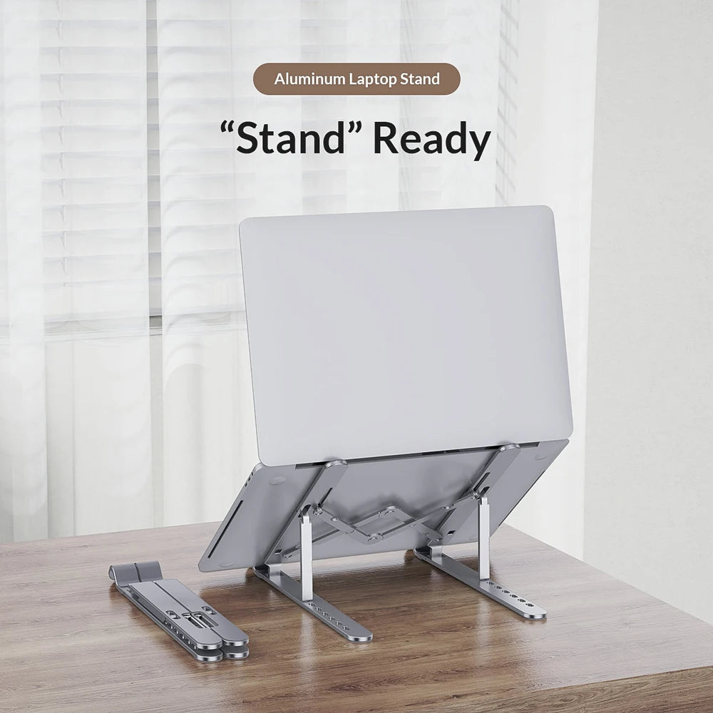PhoneBits Laptop Stand, 6 Levels of Height Adjustable Portable Laptop Holder for Desk, Aluminum Foldable Laptop Holder, Compatible with All Laptops and Tablets