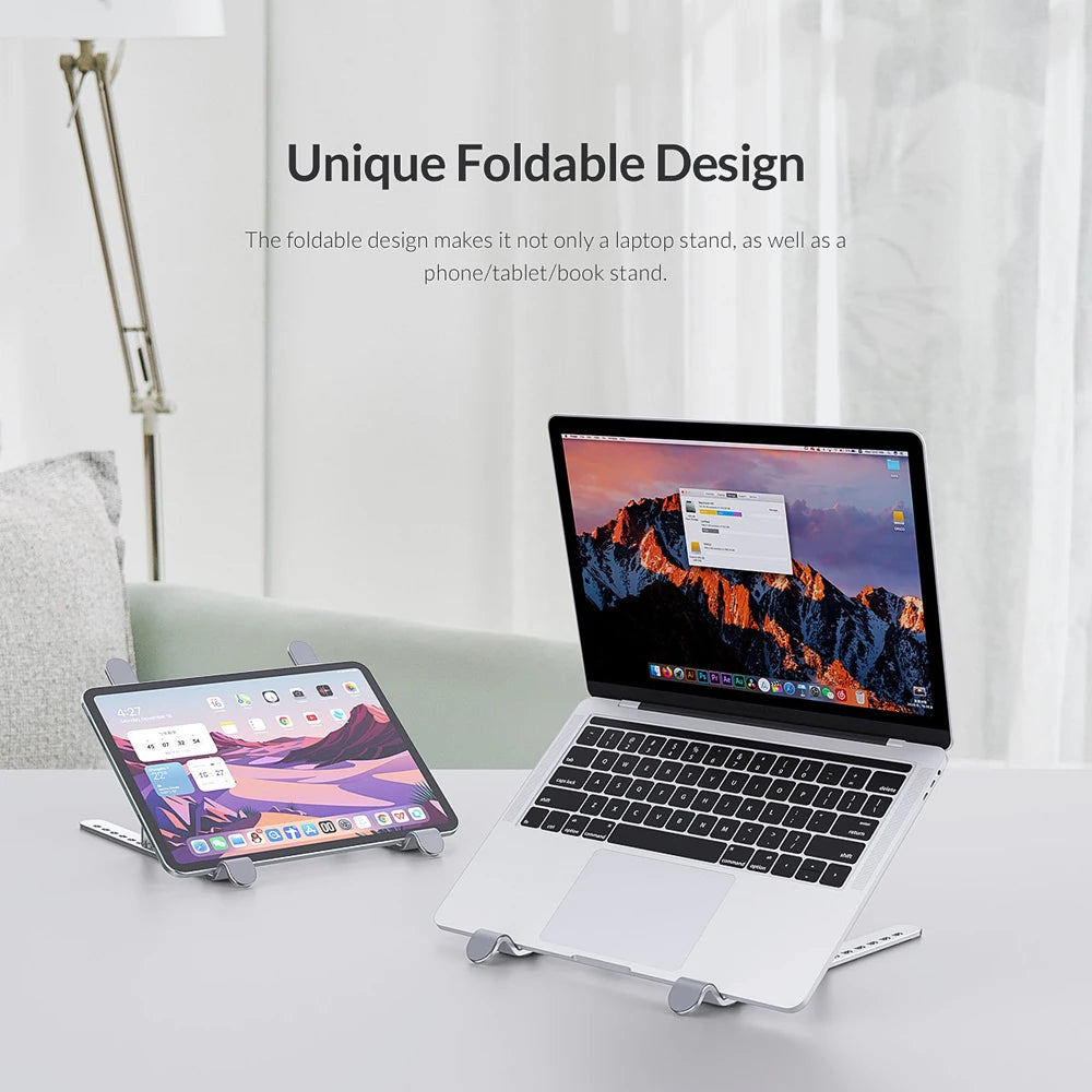 PhoneBits Laptop Stand, 6 Levels of Height Adjustable Portable Laptop Holder for Desk, Aluminum Foldable Laptop Holder, Compatible with All Laptops and Tablets