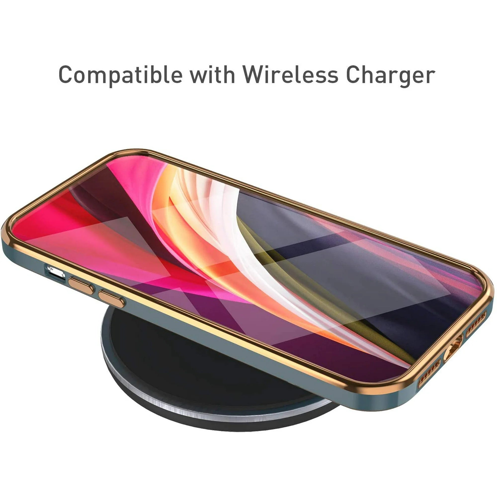 PhoneBits Luxury Soft Silicone Magnetic iPhone Case with Golden TPU Electroplating Edges & Camera Lens Protection, Protective Shockproof iPhone Case Compatible with Wireless Charging, Magnetic Mobile Phone Case, Back Case Cover