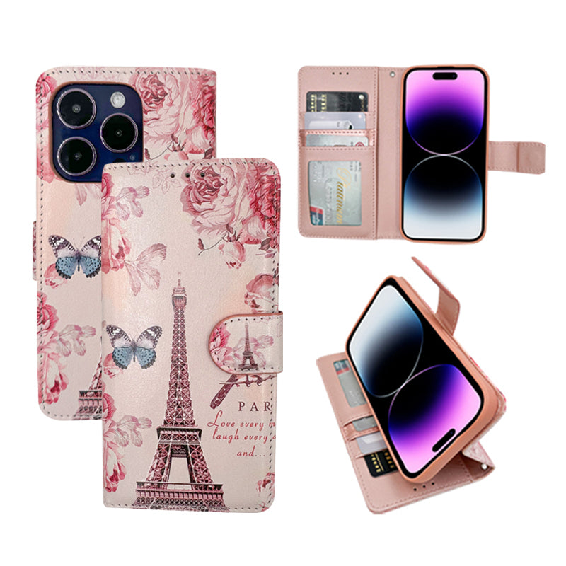 PhoneBits Printed Leather Wallet Flip Case with Card Holder for iPhone, Protective Shockproof iPhone Case with Stand, iPhone Wallet Case, Mobile Phone Card Holder Case, Back Case Cover Compatible with iPhone 16 Series