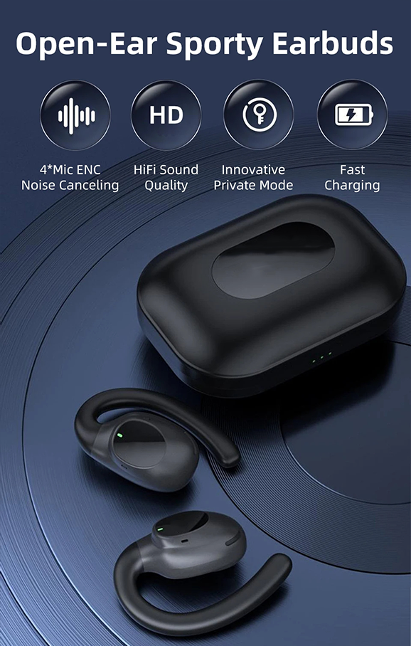 Budi Over The Ear Earbuds | True Wireless Bluetooth HD Stereo-Bass Open-Ear Earbuds with Built-In Mic