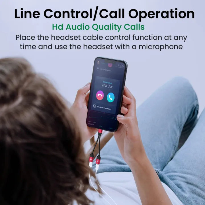 PhoneBits 2 In 1 Lightning Splitter with Audio & Phone Charge Adapter, Fast iPhone Charging Braided Cable with Dual Female Lightning Music & Charge Adapter, 8 Pin Connector/ Cable for iPhone with Lightning Headphone & Charging Ports