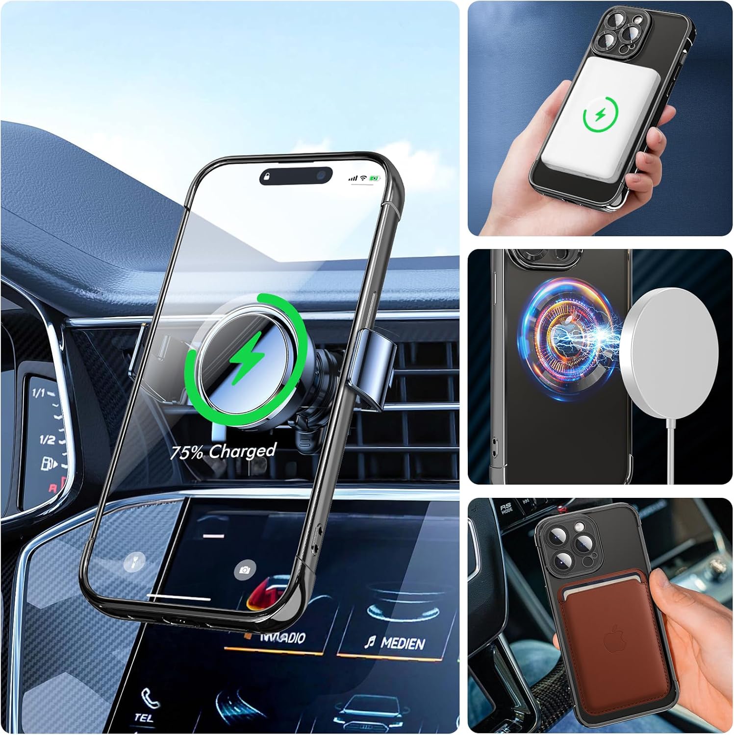 PhoneBits Crystal Clear MagSafe Case for iPhone with Camera Lens Protection, TPU Transparent Shockproof iPhone Case Compatible with iPhone MagSafe Wireless Chargers, Protective Magnetic Phone Back Case Cover with Wireless Charging Ring