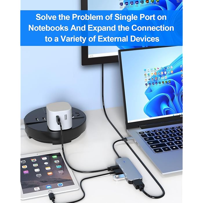 PhoneBits USB C Multifunction Hub, USB C Multiport Hub, USB C Hub