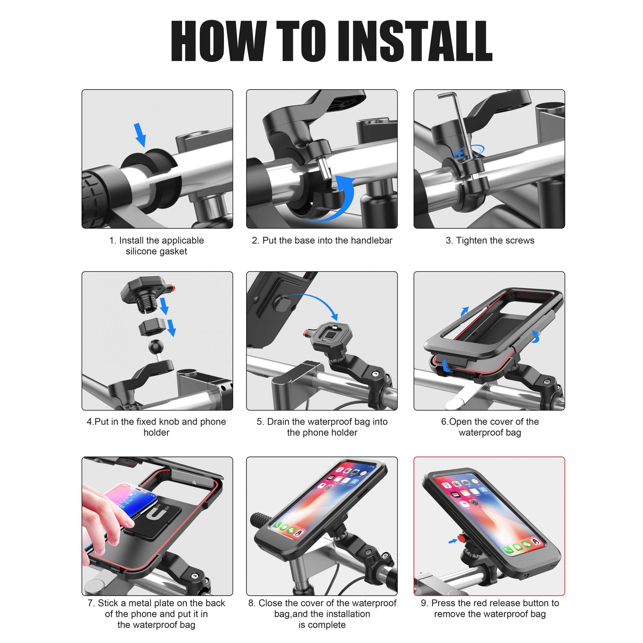 PhoneBits Bike Phone Holder Waterproof, Mountain Bike Phone Holder Waterproof