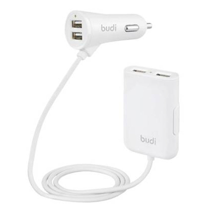 Budi Dual USB Adapter Car Charger, 4 USB-A Ports In Car Charger Sockets with Cable & LED Indicator, Fast Charging Car Phone Charger with Bracket, Power Car Charger Adapter for Cigarette Lighter Socket & Bracket Holder