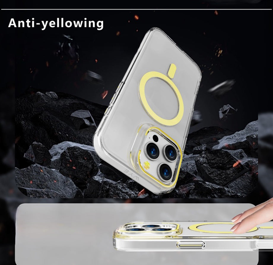 PhoneBits Crystal Clear MagSafe Case for iPhone, TPU Transparent Shockproof iPhone Case Compatible with iPhone MagSafe Chargers, Protective Magnetic Phone Case Cover with Colorful Camera Edge and Wireless Charging Ring