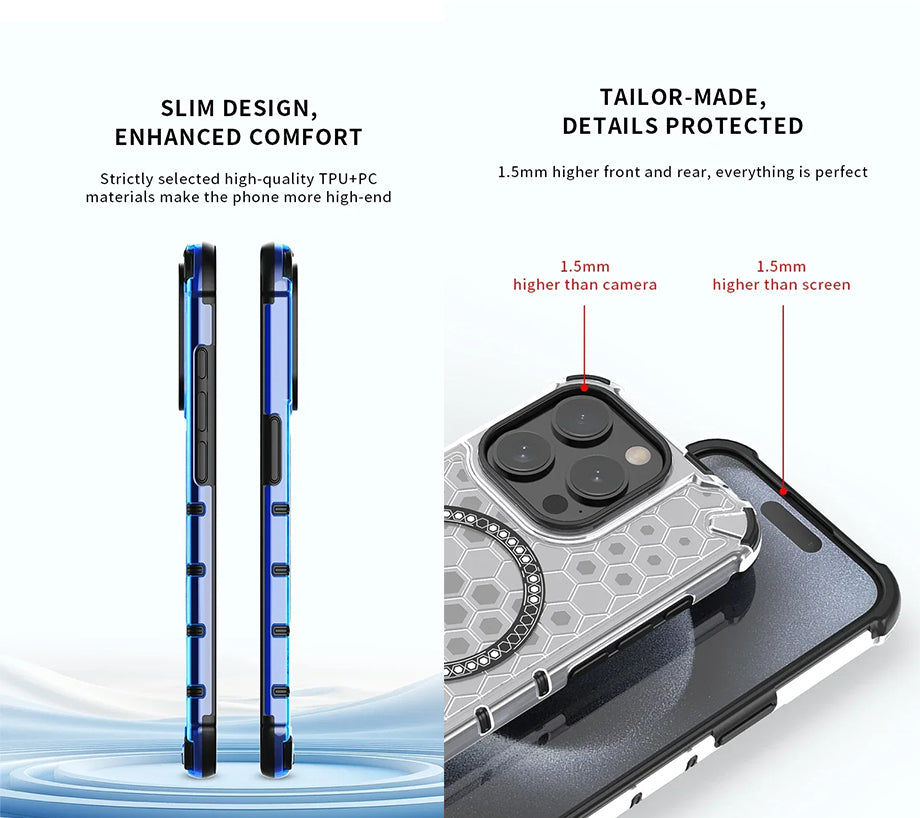 PhoneBits Ultra-Protective MagSafe Case for iPhone with Chromed Camera Edge, Shockproof iPhone Case Compatible with MagSafe Chargers, Magnetic Wireless Charging Phone Case Cover