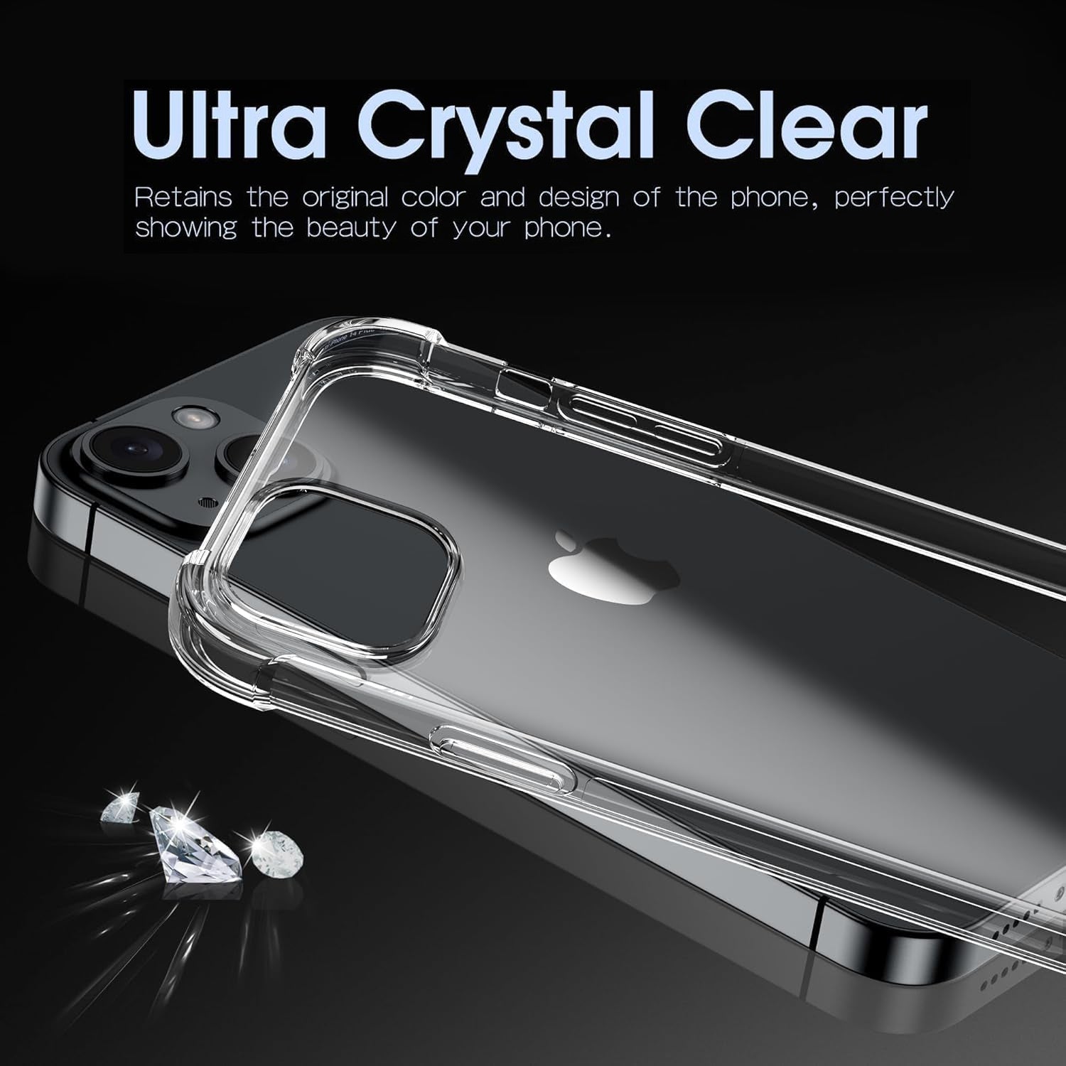 PhoneBits Slim Crystal Clear Gorilla iPhone Case, Armor Shockproof iPhone Case Compatible with Wireless Chargers, Transparent Magnetic Mobile Phone Case, Back Clear Case Cover
