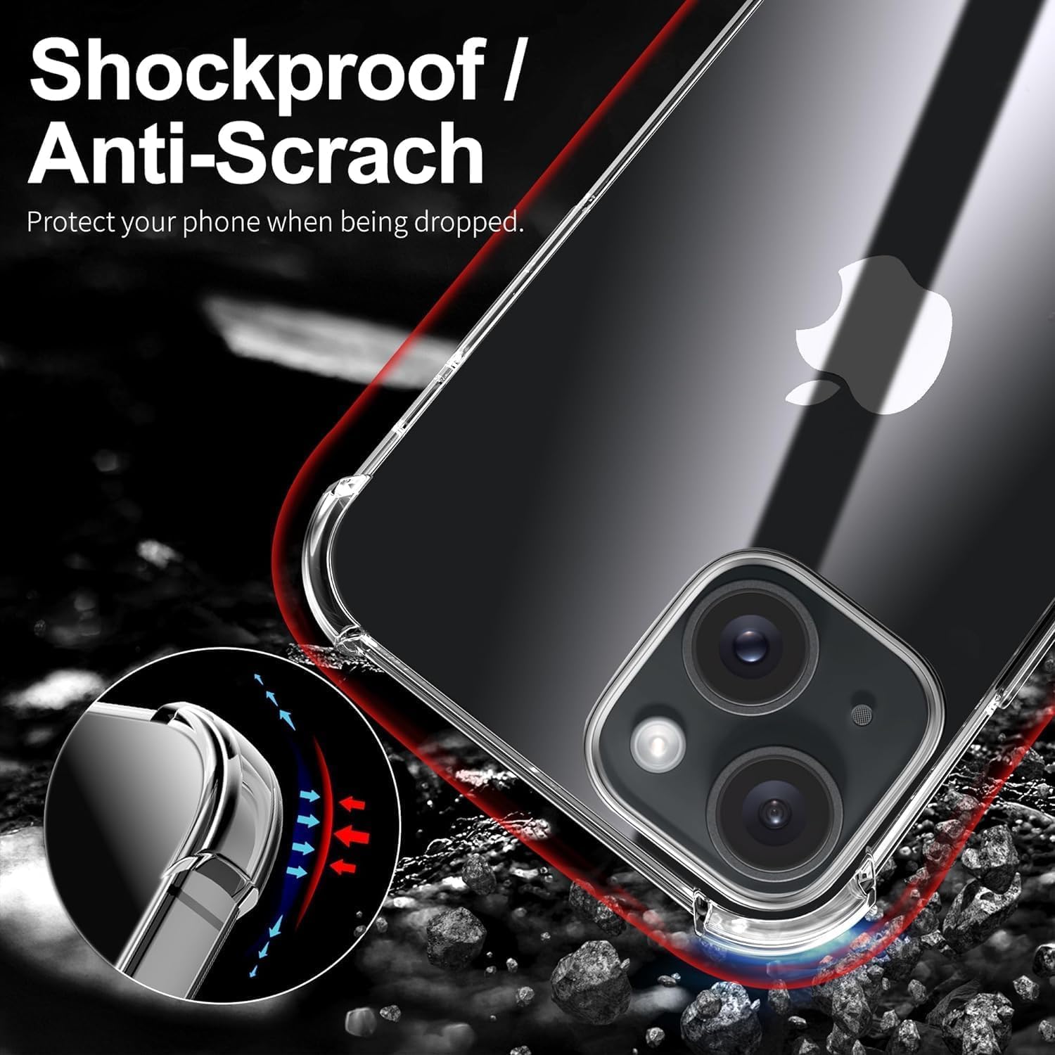 PhoneBits Slim Crystal Clear Gorilla iPhone Case, Armor Shockproof iPhone Case Compatible with Wireless Chargers, Transparent Magnetic Mobile Phone Case, Back Clear Case Cover