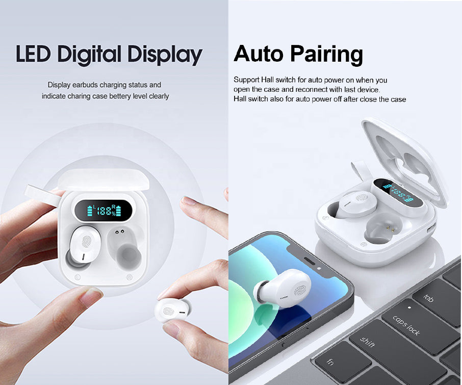 Earldom Latest True Wireless Bluetooth In-Ear Mini Earbuds with Touch Control and Digital Display