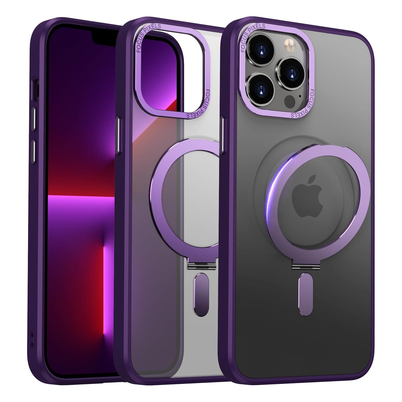 PhoneBits Armor Grade Protective MagSafe Case with Holder & Chromed Camera Edge for iPhone, Shockproof iPhone Case Compatible with MagSafe Chargers, Magnetic Wireless Charging Mobile Ring Phone Case with Stand, Back iPhone Holder Case Cover