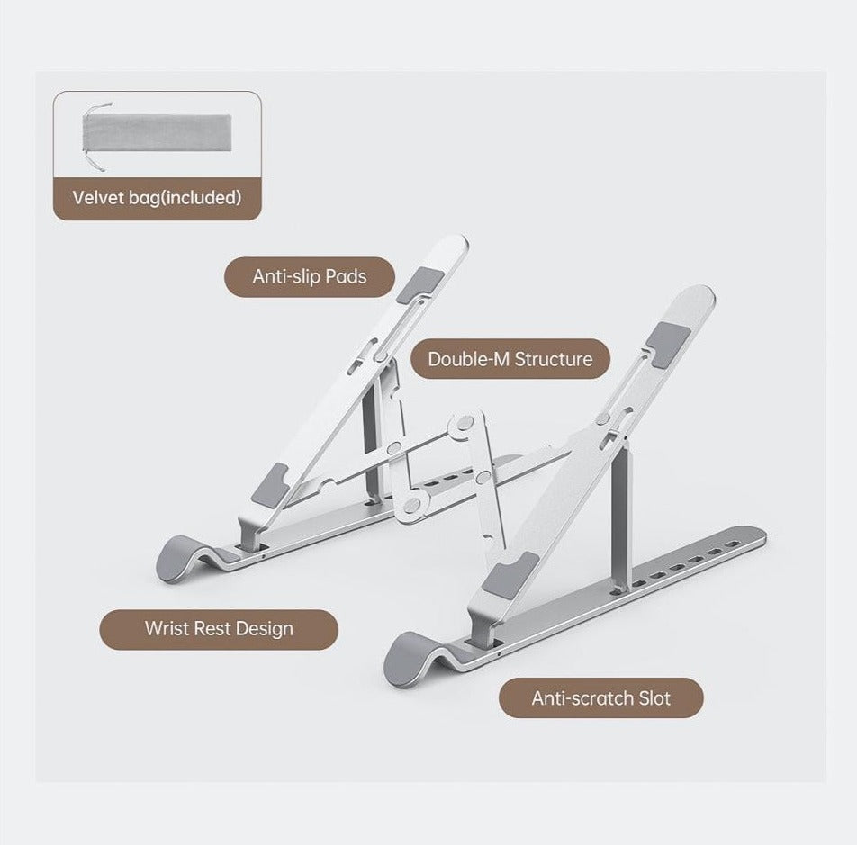 PhoneBits Laptop Stand, 6 Levels of Height Adjustable Portable Laptop Holder for Desk, Aluminum Foldable Laptop Holder, Compatible with All Laptops and Tablets