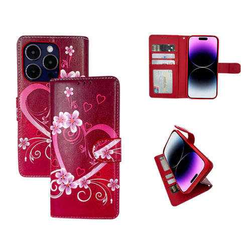 PhoneBits Printed Leather Wallet Flip Case with Card Holder for iPhone, Protective Shockproof iPhone Case with Stand, iPhone Wallet Case, Mobile Phone Card Holder Case, Back Case Cover Compatible with iPhone 16 Series