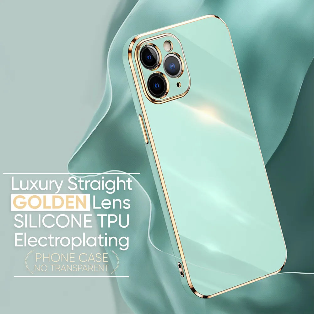 PhoneBits Luxury Soft Silicone Magnetic iPhone Case with Golden TPU Electroplating Edges & Camera Lens Protection, Protective Shockproof iPhone Case Compatible with Wireless Charging, Magnetic Mobile Phone Case, Back Case Cover