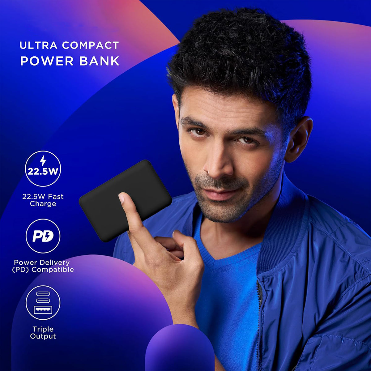Budi Portable Power Bank 5000mAh, Portable Charger Power Bank with Folding Multi-Functional Box, Fast Charging Power Bank with 3 Ports (Lightning, Type-C, Micro USB) for iPhone/Smartphone