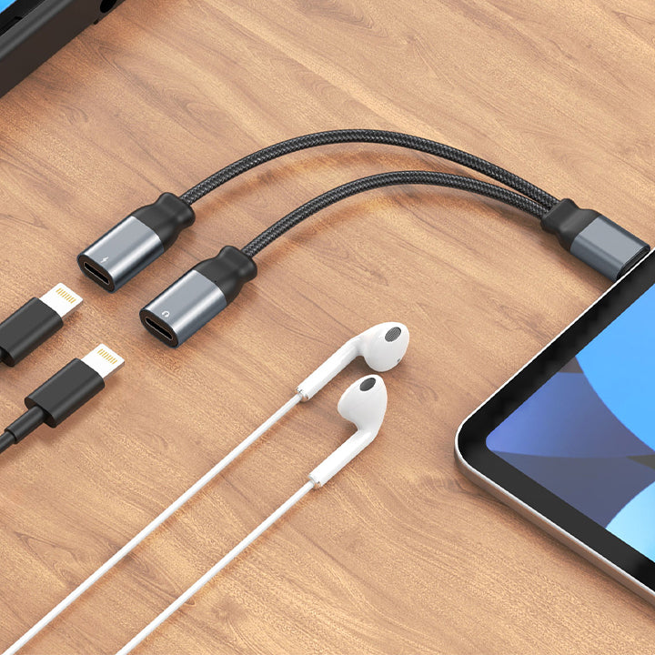 Lightning Splitter Audio and Charge Adapter, 2 in 1 Charger and Headphone Connector for iPhone