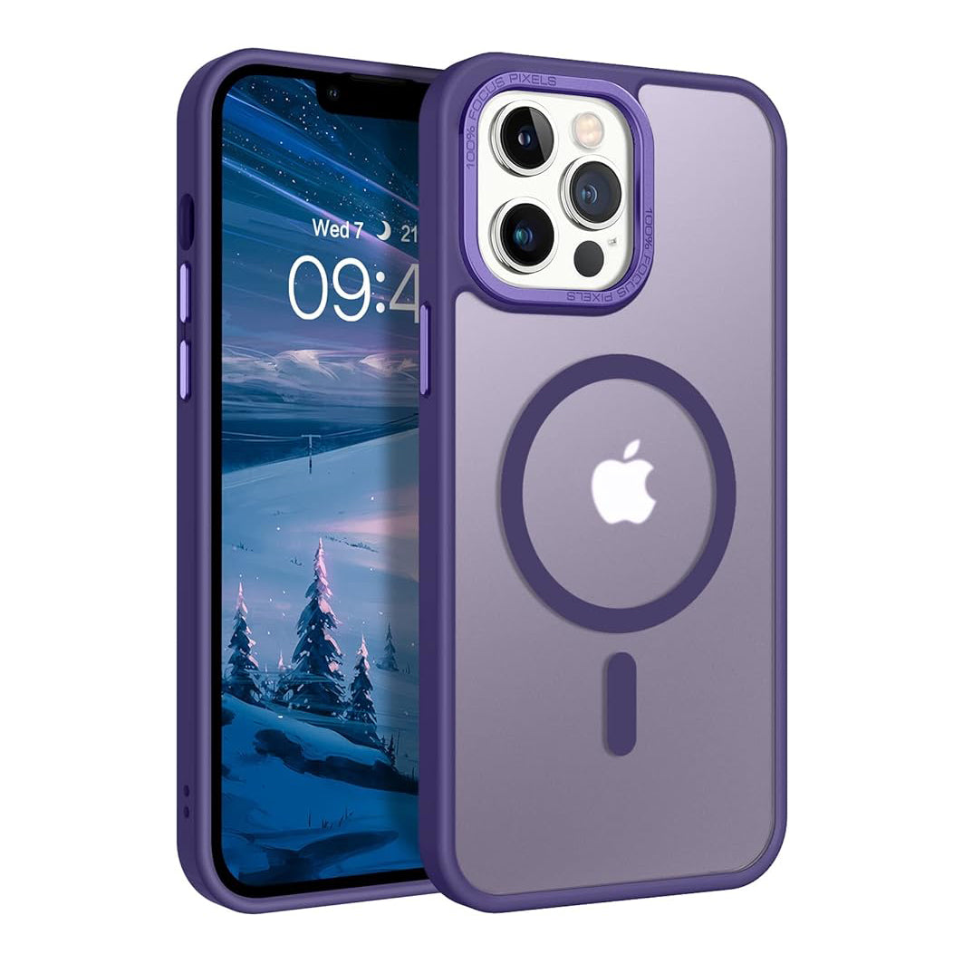 PhoneBits Protective Translucent MagSafe Case for iPhone with Chromed Camera Edge, Shockproof iPhone Case, Mobile Phone Case Compatible with MagSafe Chargers, Magnetic Wireless Charging Back Phone Case Cover