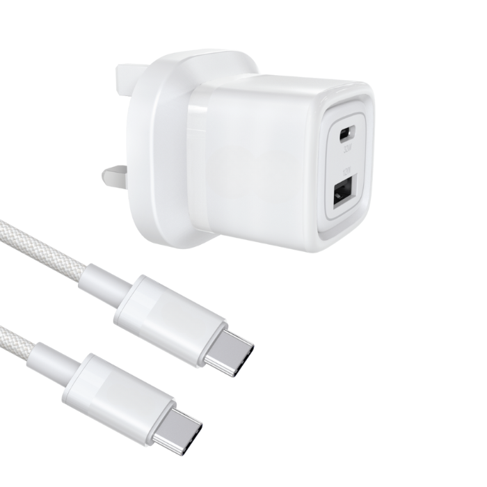Phonebits 32W Dual Port USB-C & USB-A Charging Kit with USB-C to USB-C Cable (Gan III)
