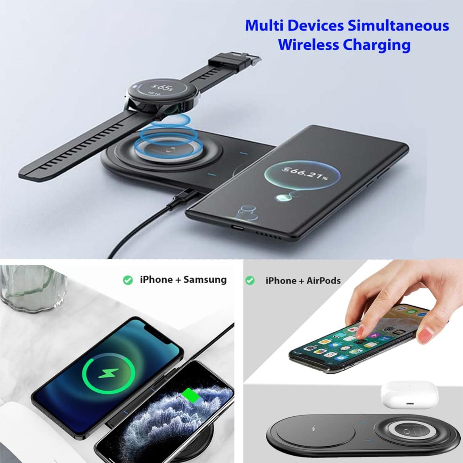 Budi 2 in 1 Wireless Charging Pad, Portable Dual Charging Station