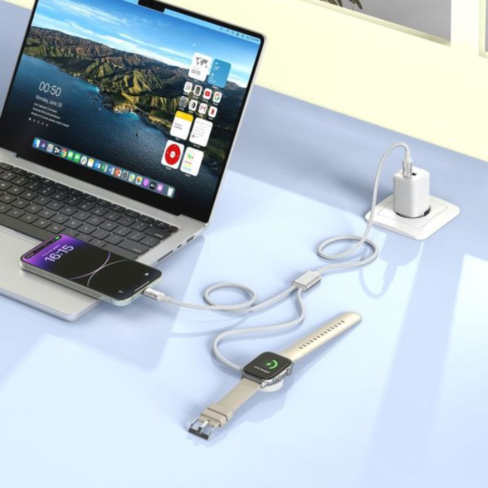 PhoneBits 2-In-1 Watch Magnetic & 8 - Pin Interface Fast Charger to USB-C Cable 1m
