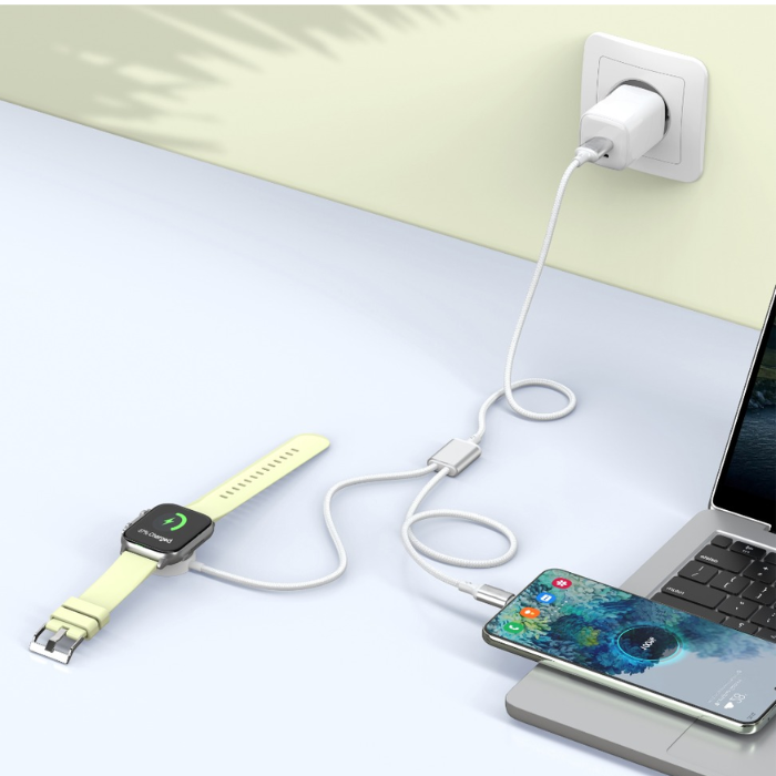 PhoneBits 2-In-1 Watch Magnetic & USB-C Interface Fast Charger to USB-A Cable 1m