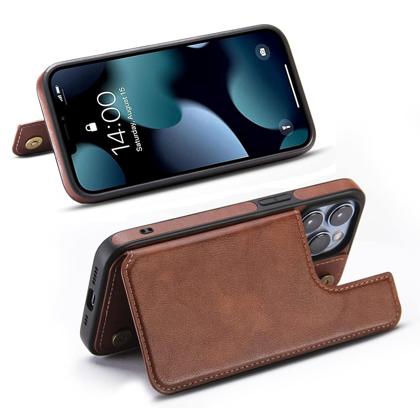 PhoneBits Protective Vegan Leather Wallet Case with Card Holder for iPhone, Compatible with iPhone, Shockproof iPhone Case with Stand, Mobile Wallet Phone Card Holder Case, Flip Back Case Cover