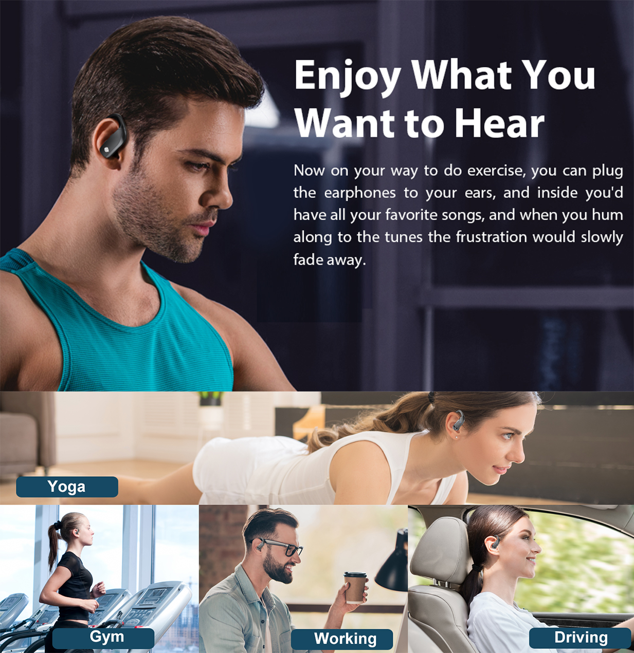 PhoneBits Over The Ear Earbuds | Bluetooth Earphones, Wireless Headphones with LED Display, Wireless Earbuds