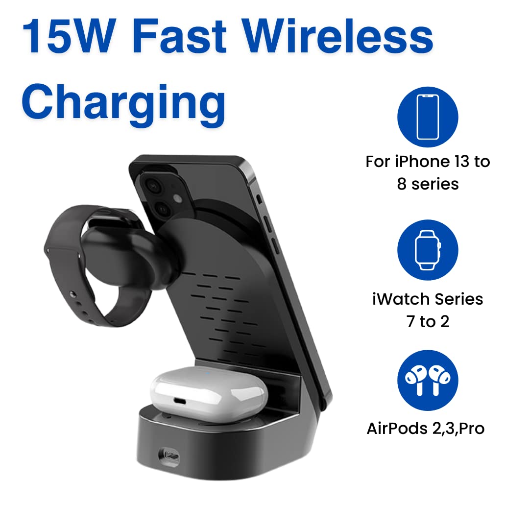 Budi 3 in 1 Magnetic Wireless Charging Stand, Portable Wireless Charging Station