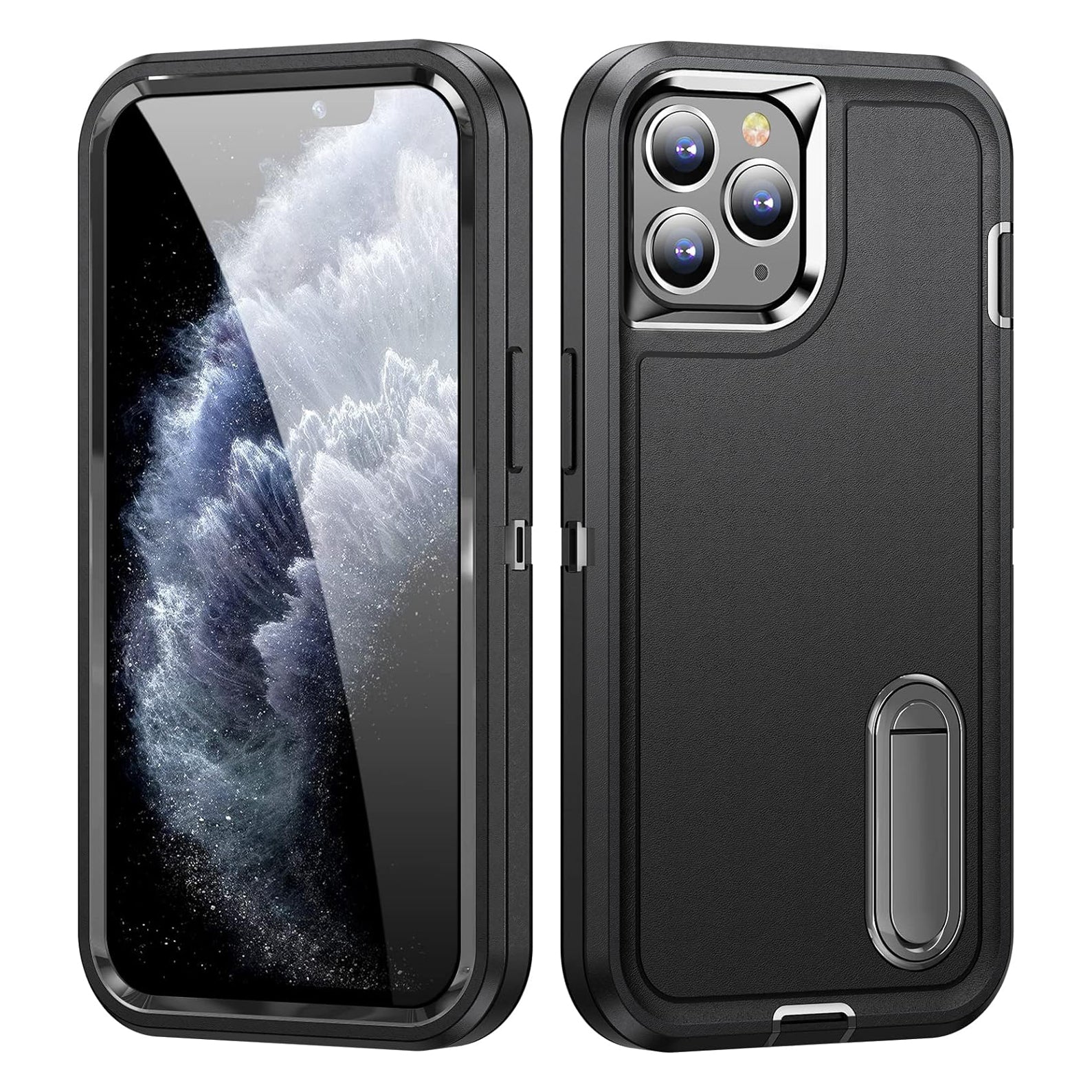 PhoneBits Ultra-Protective iPhone Case with Stand & Chromed Camera Edge, Shockproof Phone Holder Case Compatible with iPhone, Mobile Phone Case with Holder, Back iPhone Holder Case Cover