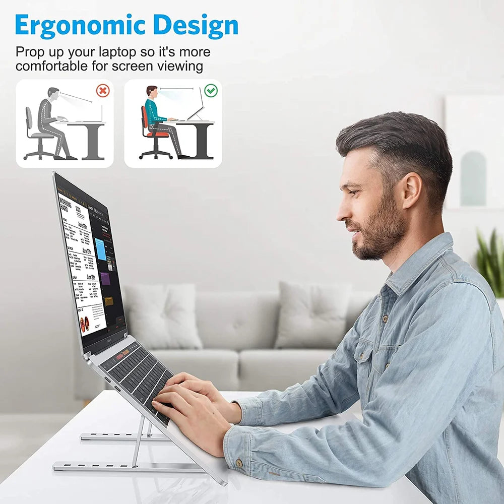 PhoneBits Laptop Stand, 6 Levels of Height Adjustable Portable Laptop Holder for Desk, Aluminum Foldable Laptop Holder, Compatible with All Laptops and Tablets