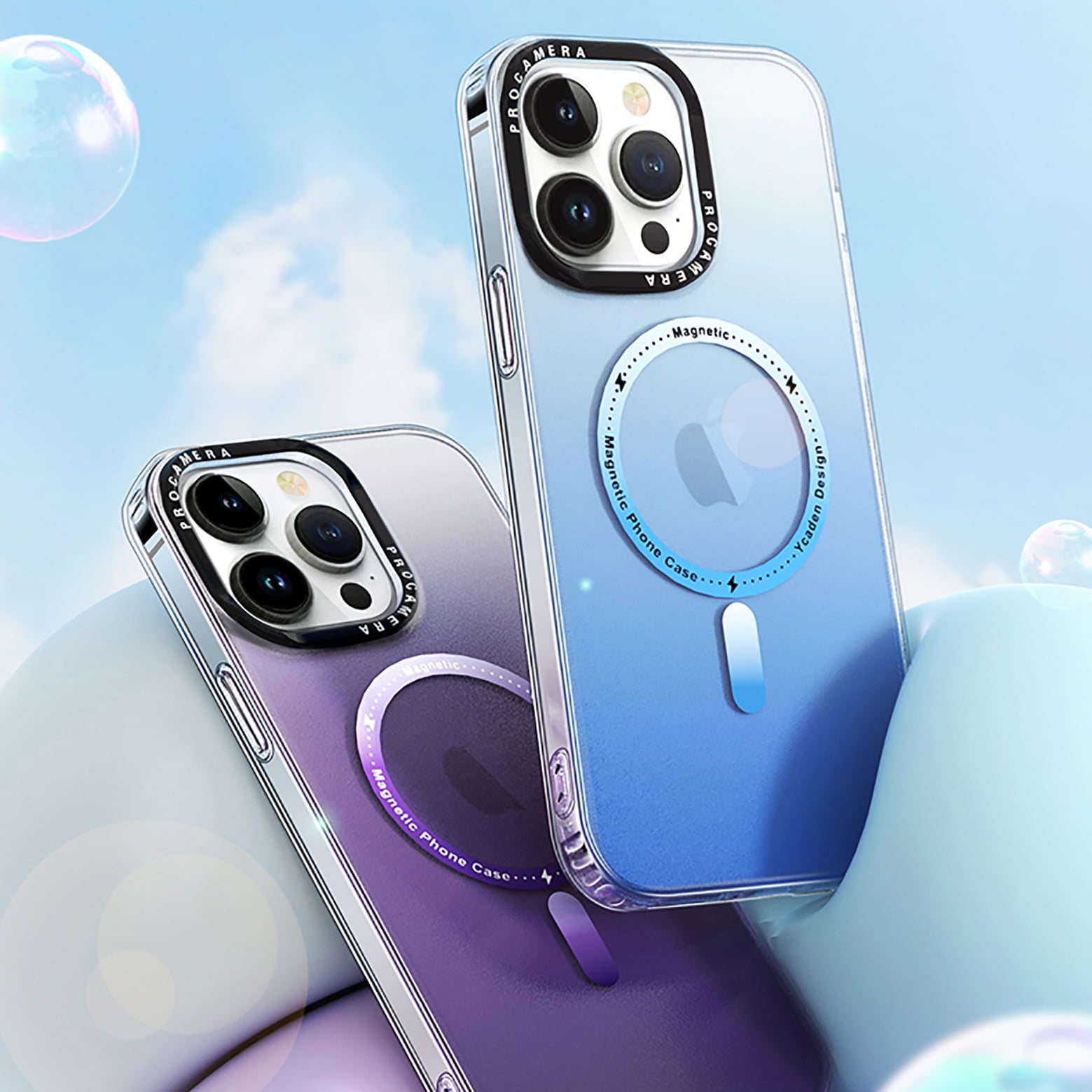 PhoneBits Ultra-Protective Twin-Color Gradient MagSafe Case for iPhone with Chromed Camera Edge, Shockproof iPhone Case Compatible with MagSafe Chargers, Magnetic Wireless Charging Mobile Phone Back Case Cover