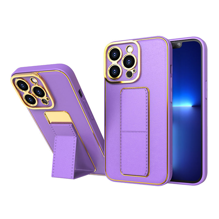 PhoneBits Leather Magnetic iPhone Case with Holder & Camera Protection, Protective Shockproof iPhone Holder Case Compatible with Magnetic Car Mount, Mobile Phone Holder Case, Back Phone Case Cover with Stand