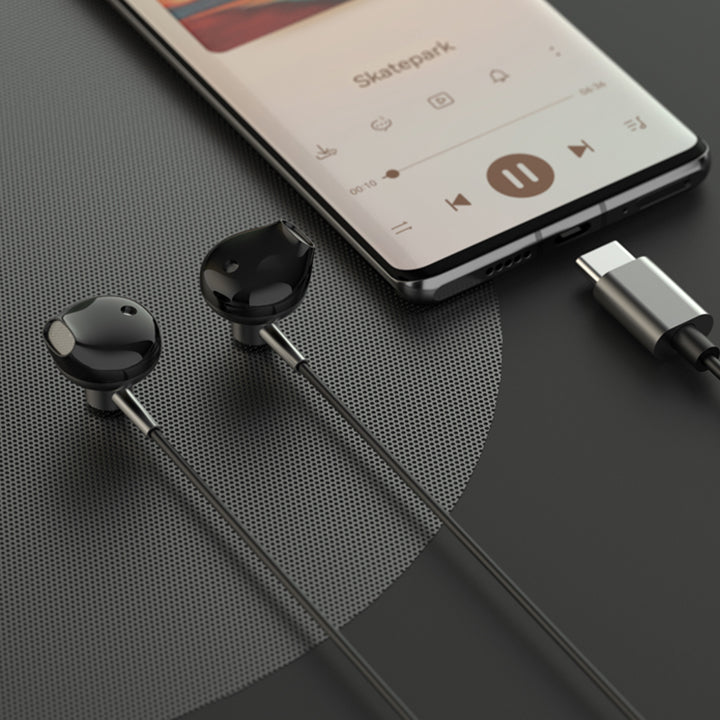 Budi Type C Wired Earphones, In Ear Stereo Music Wired Earphones with Mic, Noise Isolating Earphones