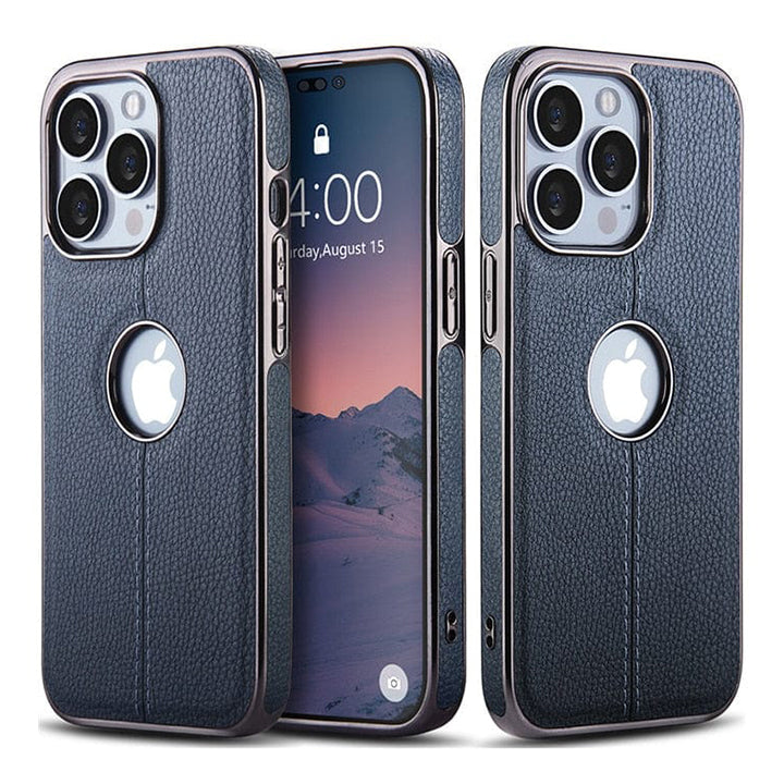 PhoneBits Slim Leather MagSafe Case with Logo Hole & TPU Plating Edges for iPhone, Protective Shockproof iPhone Case Compatible with MagSafe Chargers, Magnetic Wireless Charging Mobile Phone Case, Back Case Cover