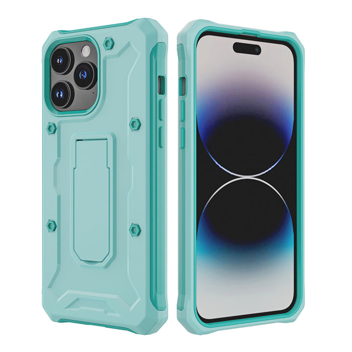 PhoneBits Ultra-Protective iPhone Case with Holder & Chromed Camera Edge, Shockproof Phone Holder Case Compatible with iPhone, Mobile Phone Case with Stand, Back iPhone Holder Case Cover