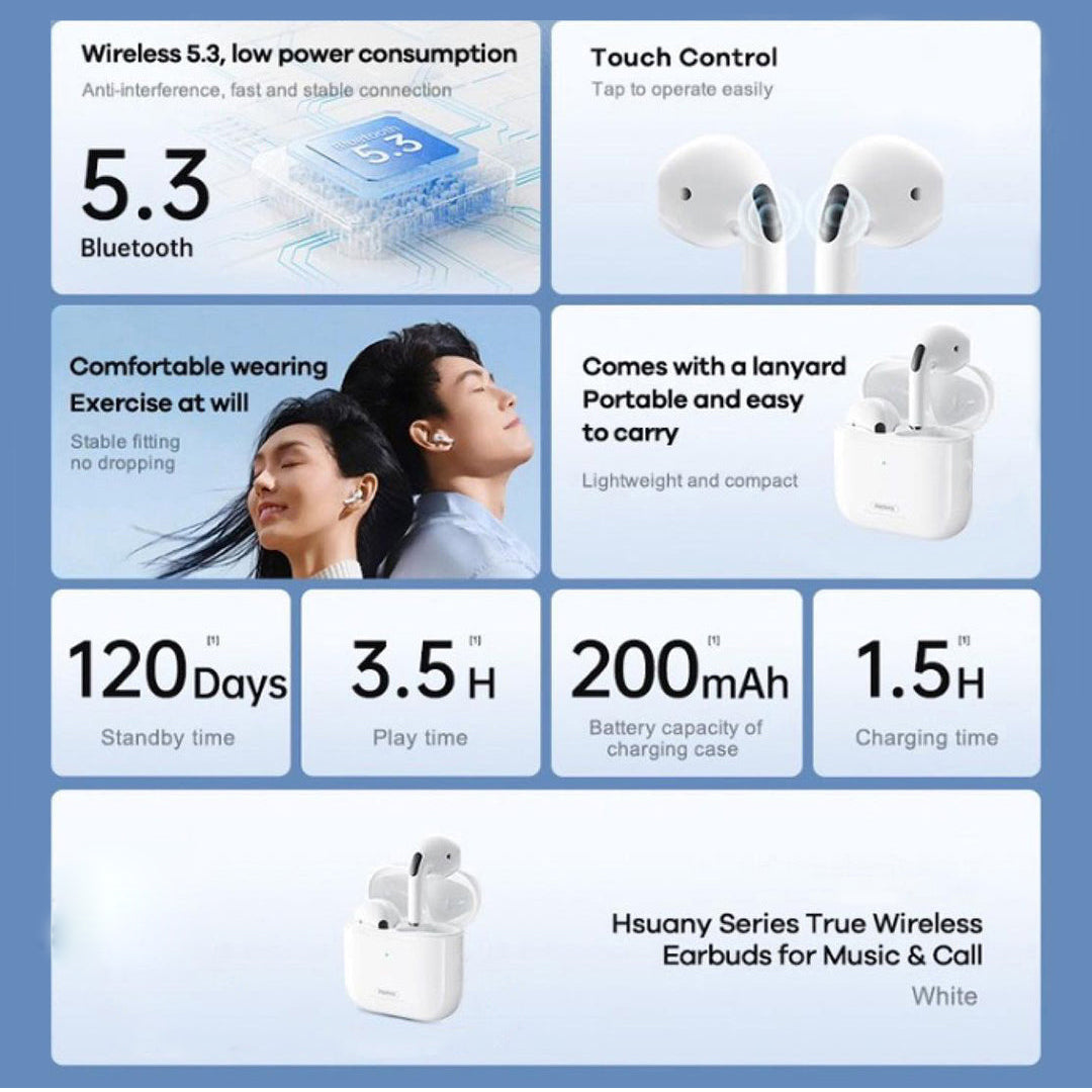 Budi TWS Wireless Earbuds, Bluetooth Earphone, In Ear Earbuds