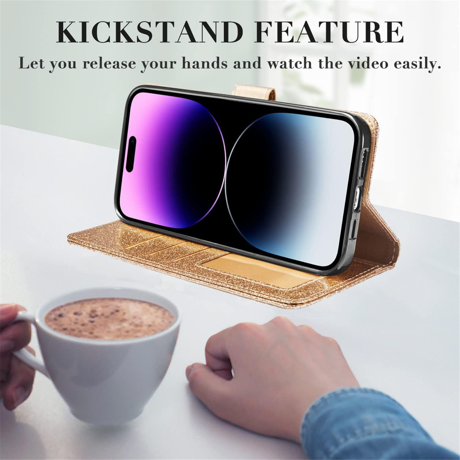 PhoneBits Shiny Leather Glitter Wallet Flip Case with Card Holder for Samsung A Series, Protective Shockproof Samsung Case with Stand, Samsung Wallet Case, Mobile Phone Card Holder Case, Back Case Cover Compatible with Samsung A23