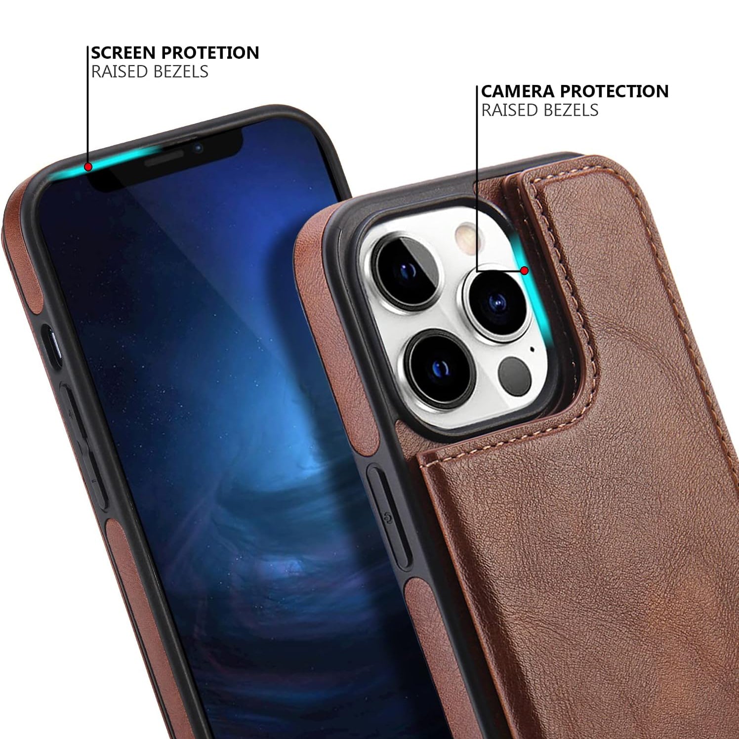 PhoneBits Protective Vegan Leather Wallet Case with Card Holder for iPhone, Compatible with iPhone, Shockproof iPhone Case with Stand, Mobile Wallet Phone Card Holder Case, Flip Back Case Cover
