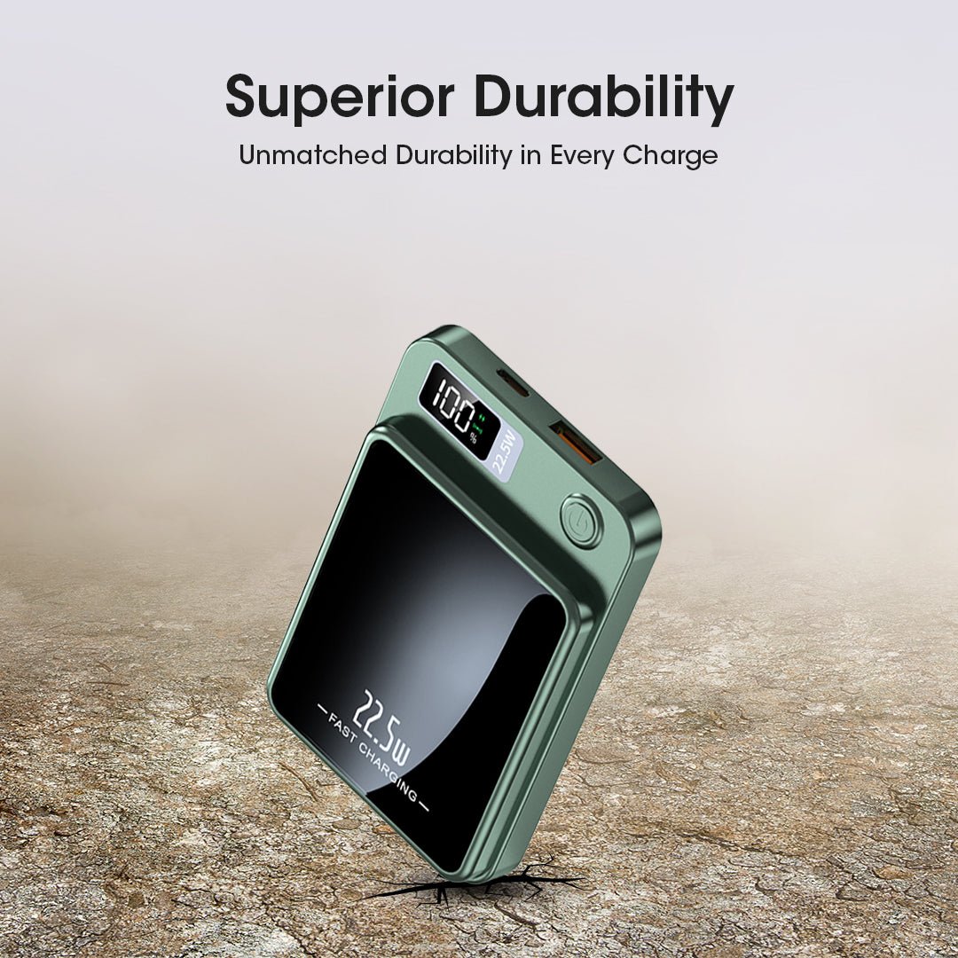 PhoneBits Portable Power Bank 5000mAh, Portable Charger Wireless Power Bank with Dual USB Ports USB-A & Type-C, MagSafe Power Bank with Digital LED Power Display & ON/ OFF Button, PD Fast Charging Magnetic Power Bank for iPhone/ Smartphone