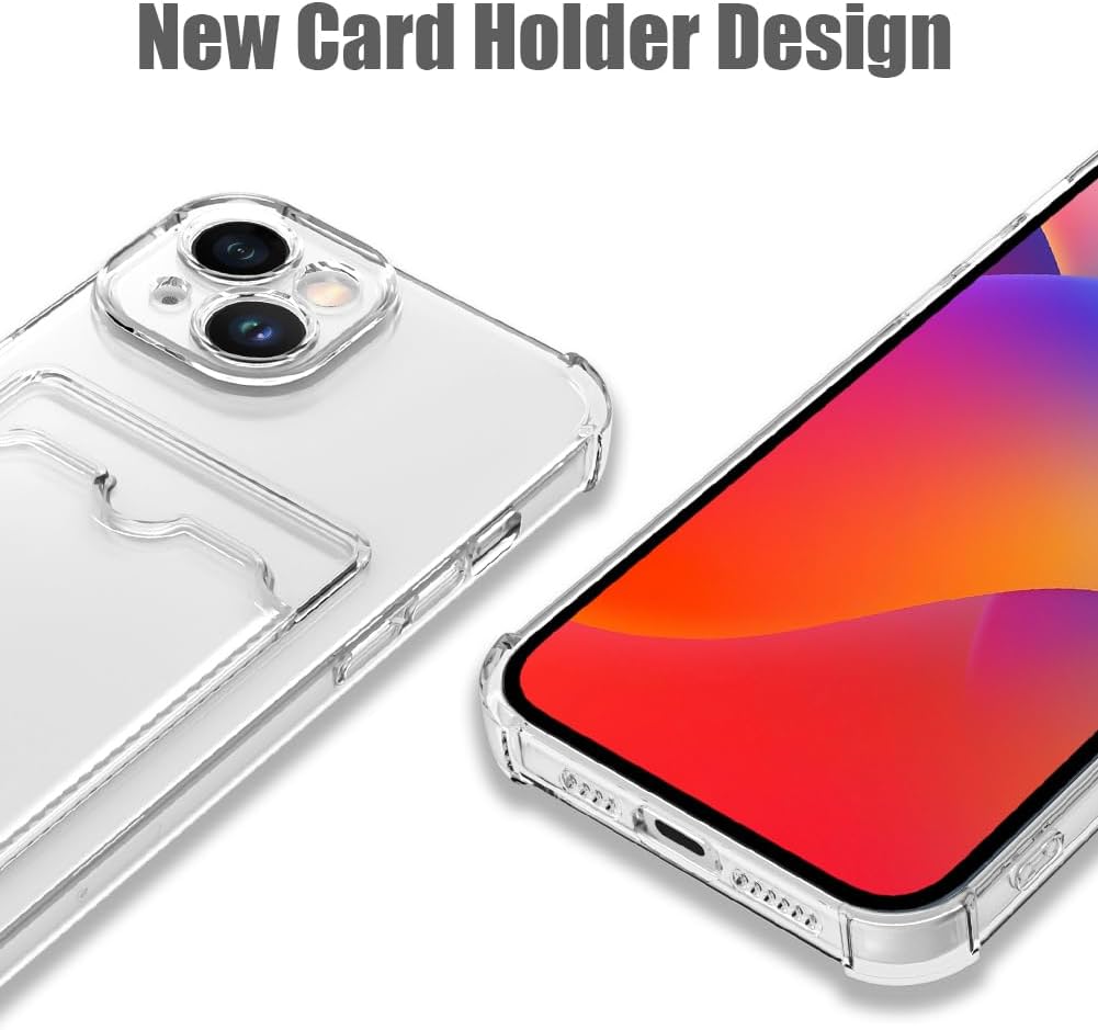 Clear Phone Case with Card Holder, Slim Clear Soft TPU Shockproof Phone Case for iPhone