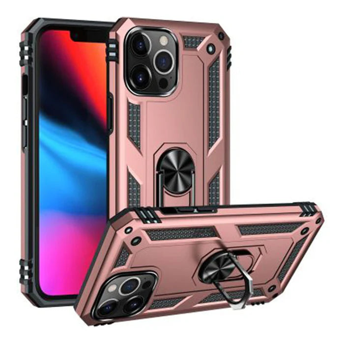 Armor Shockproof Case with Holder for iPhone 14 Series-Rose Gold